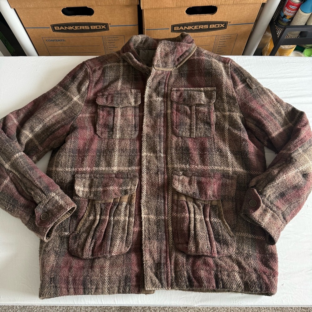 Vintage Chore Jacket Mens XL Flannel Wool Blend Barn Coat Workwear Utility Brown - Picture 3 of 16